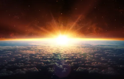 Sunrise over Earth viewed from space